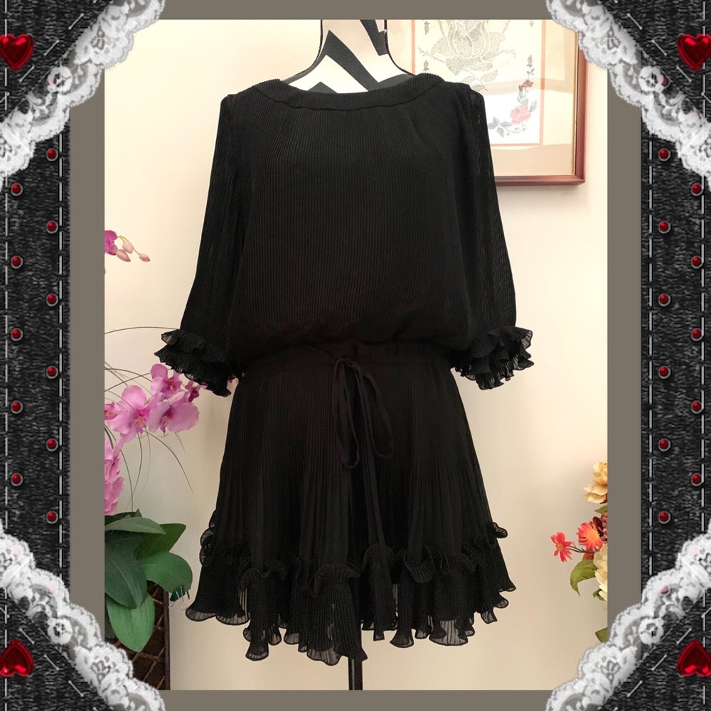 Stylish Fully Pleated Ruffles Black Mini Dress